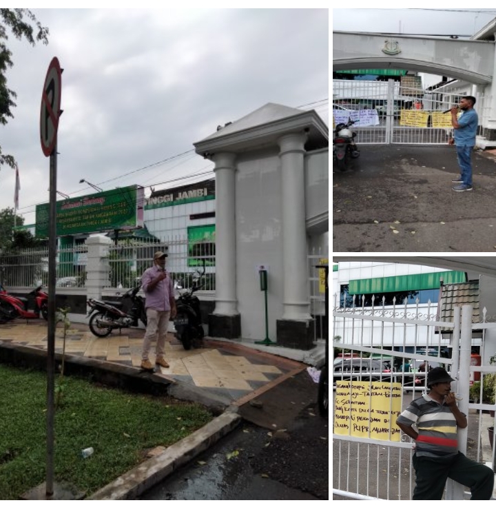 Aksi Demonstrasi Sejumlah Ormas dan LSM Peringati Harkordia, Kejati Jambi Gembok Pintu Masuk