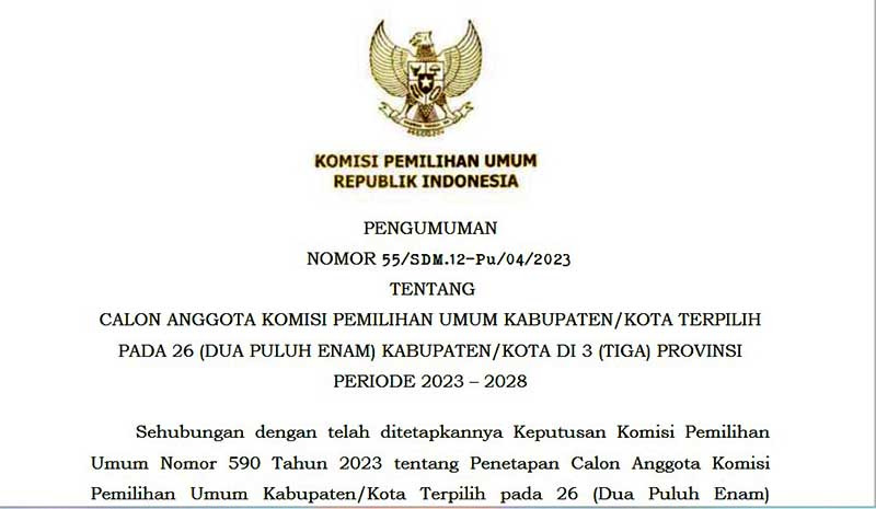 Ini Nama Anggota KPU Terpilih 7 Kabupaten di Provinsi Jambi Periode 2023-2028