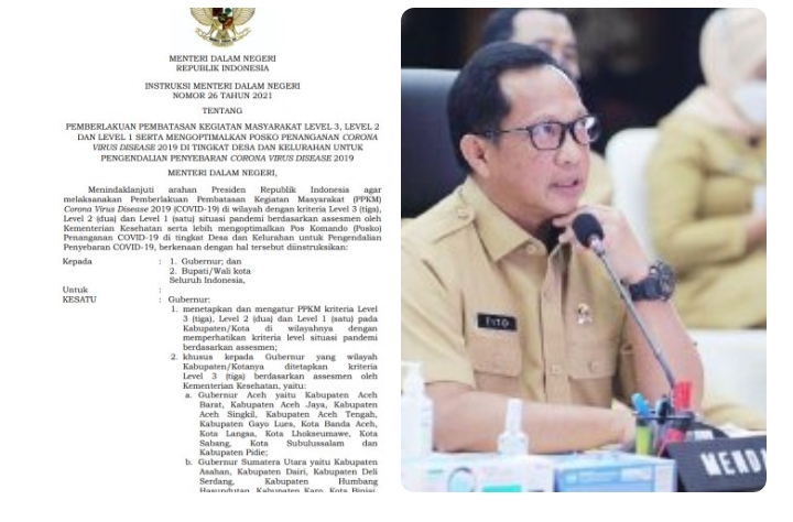 Berikut Aturan Lengkap Instruksi Mendagri Untuk PPKM Level 3 ke Bawah
