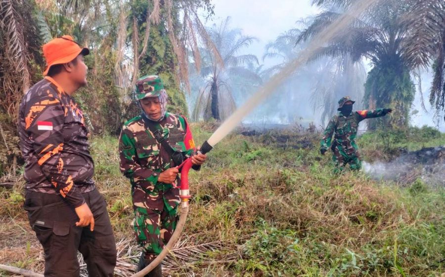 Danrem 042/Gapu Pimpin Langsung Padamkan Api Kebakaran Lahan Gambut