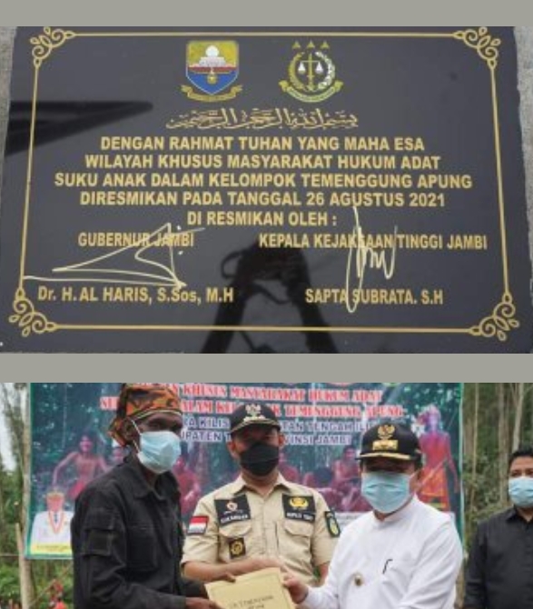 Gubernur Al Haris dan Kajati Jambi Resmikan Kawasan Wilayah Khusus MHA SAD Kelompok Temenggung Apung