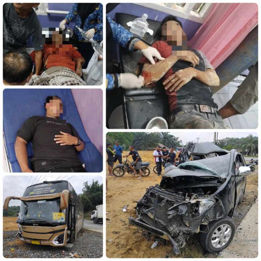 Kecelakaan di Pematang Pauh: Enam Korban Luka Usai Bus Hantam Innova