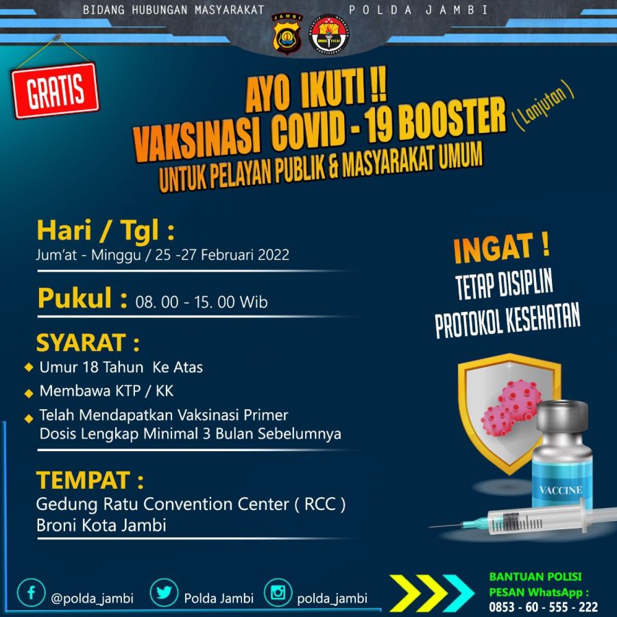 Percepat Program Vaksinasi Kapolri, Polda Jambi Gelar Vaksinasi Booster