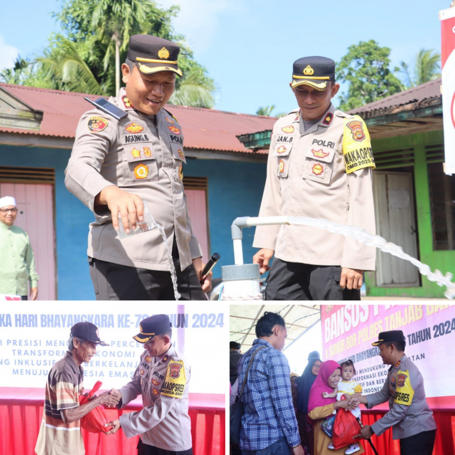 Sambut Hari Bhayangkara Ke-78 Polres Tanjab Barat Gelar Bansos dan Sumur Bor