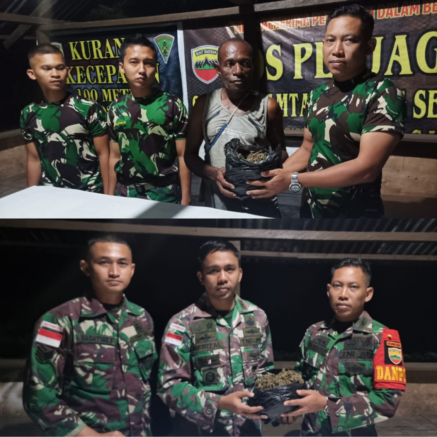 Satgas Yonif 132/BS Kembali Terima Penyerahan Ganja Seberat 300 Gram Oleh Masyarakat Distrik Waris