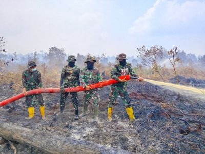 Yonif TP 850/SC Bergerak Cepat Tangani Karhutla di Indragiri Hulu